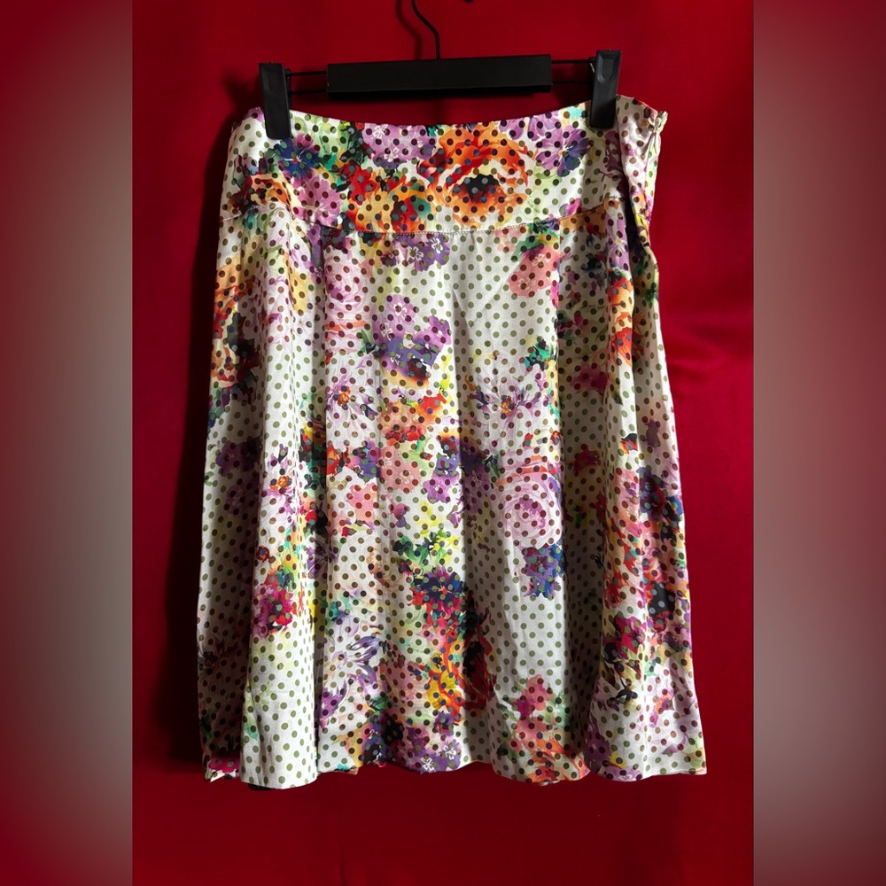 #337-💋ETCETERA Gorgeous 100% Silk Multicolor Floral A-Line Skirt Size 8